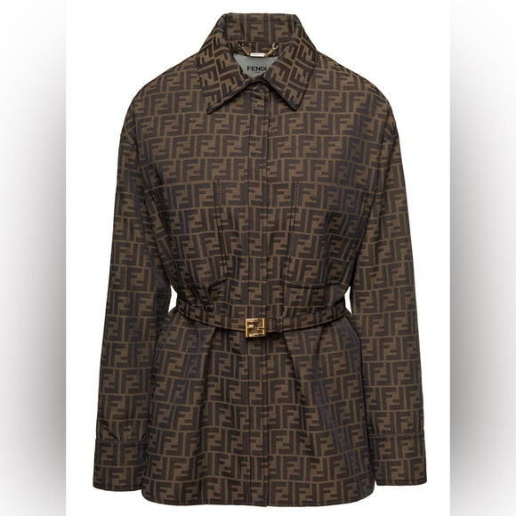 Fendi Jackets & Blazers - Fendi Go-to FF-jacquard Belted Canvas Jacket